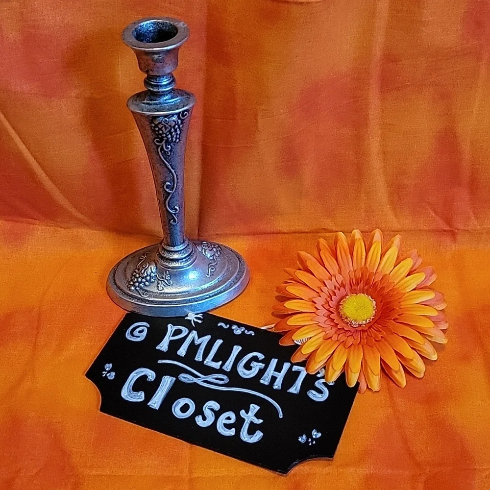 Carson Metal Candlestick Grapevine Taper Holder Vintage Brushed Silver